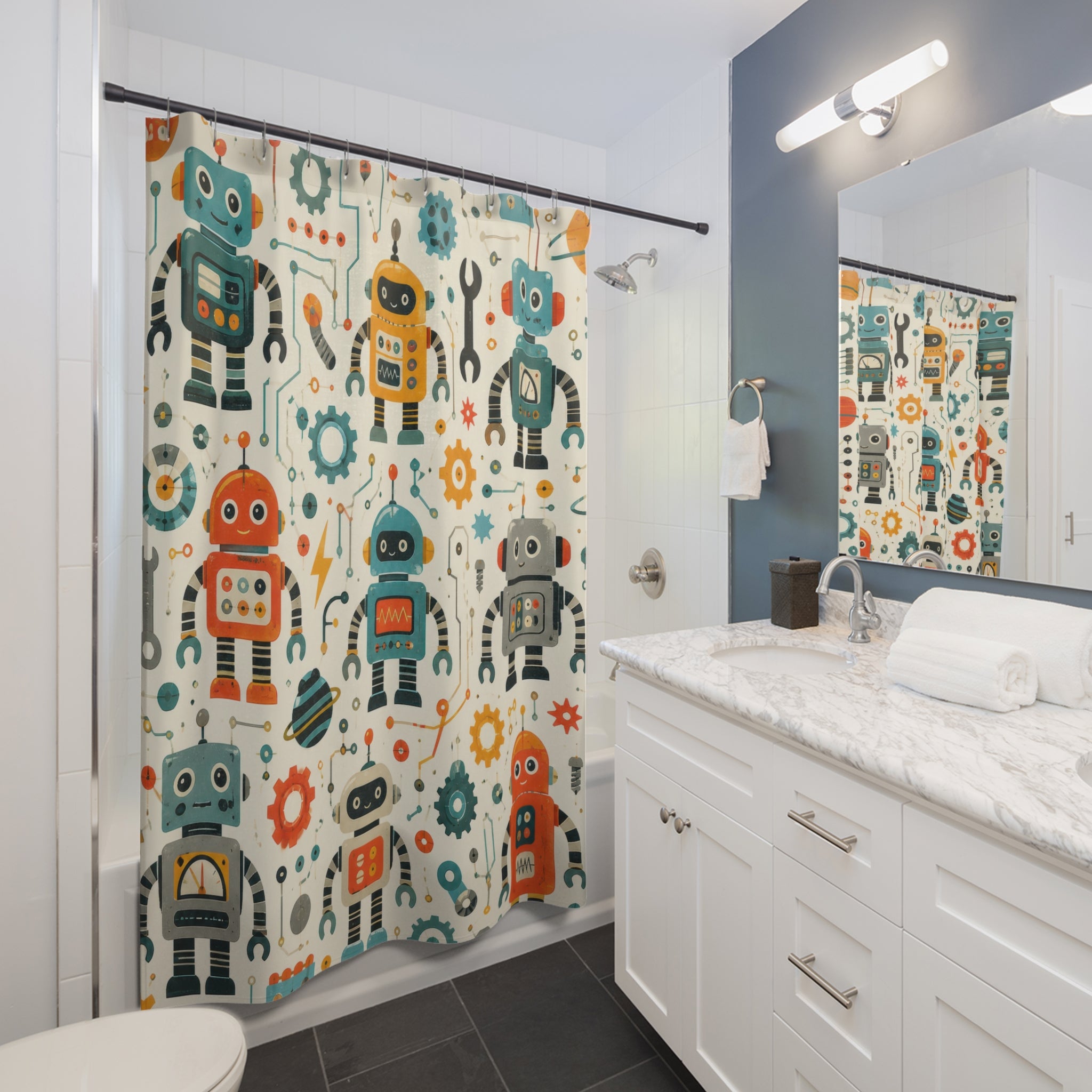 Colorful Robot Kids Shower Curtain
