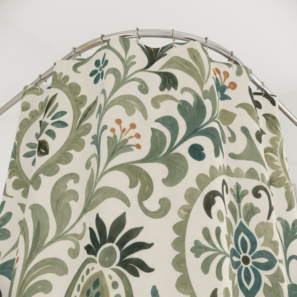 Sage Green Folk Botanical Shower Curtain