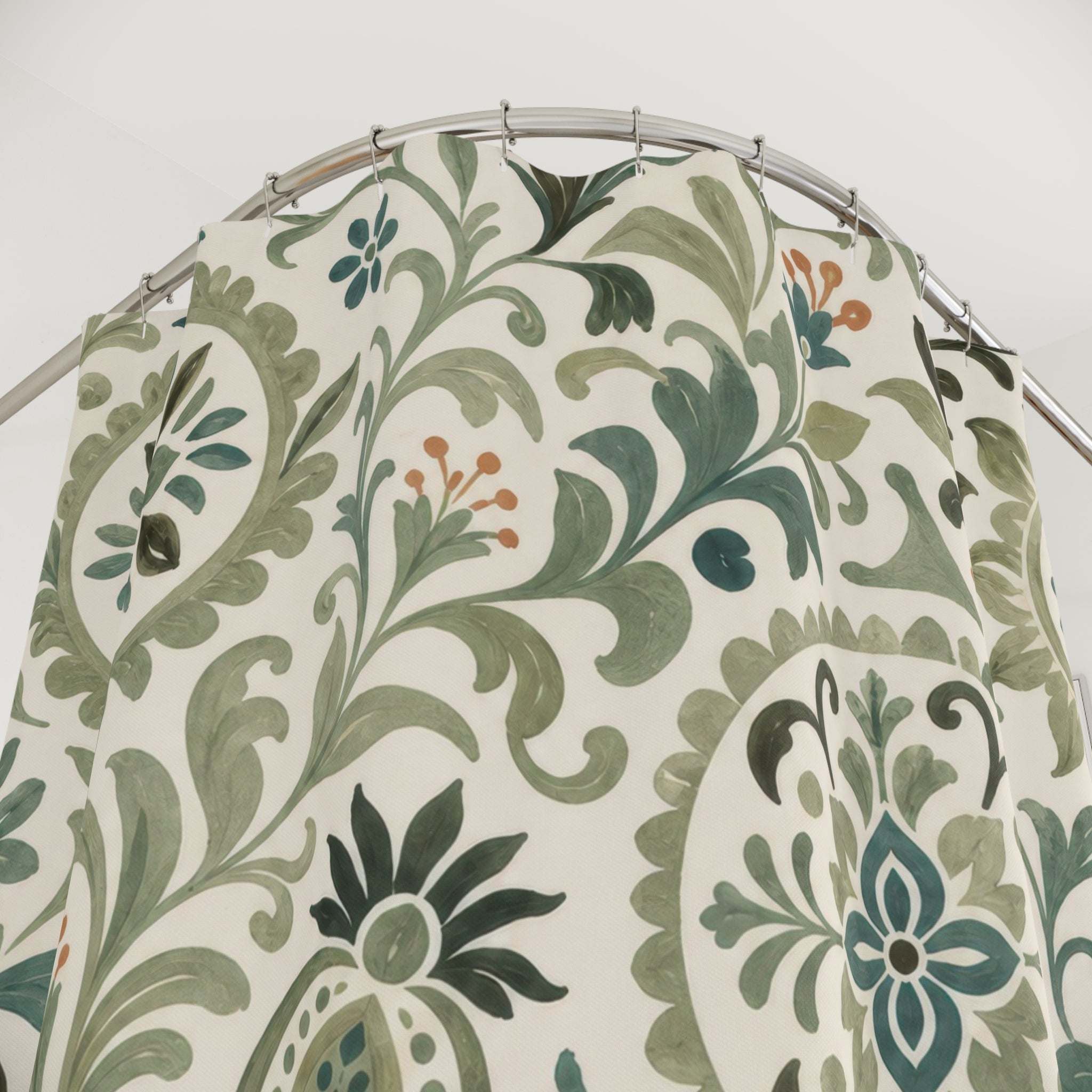 Sage Green Folk Botanical Shower Curtain