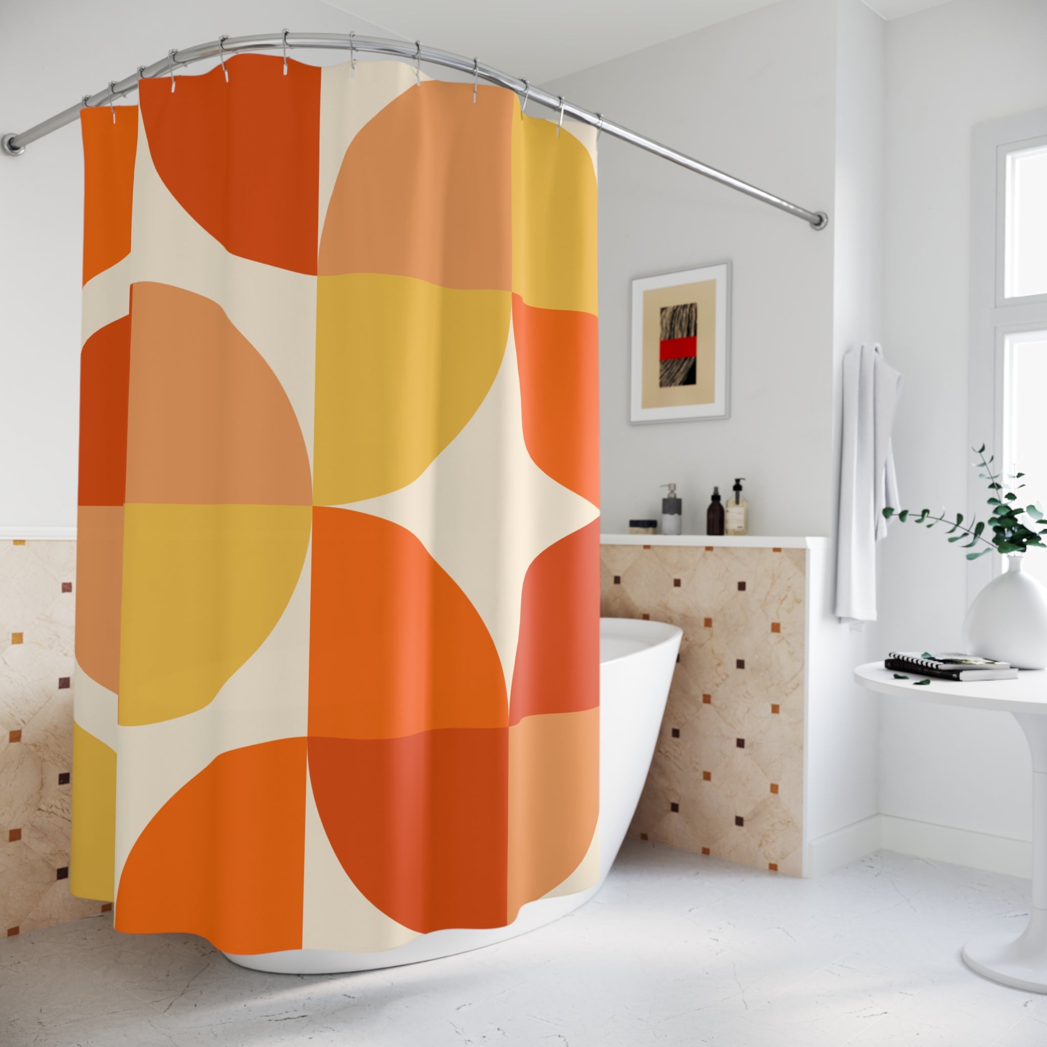 Bright Orange Shower Curtain: Bauhaus Mod