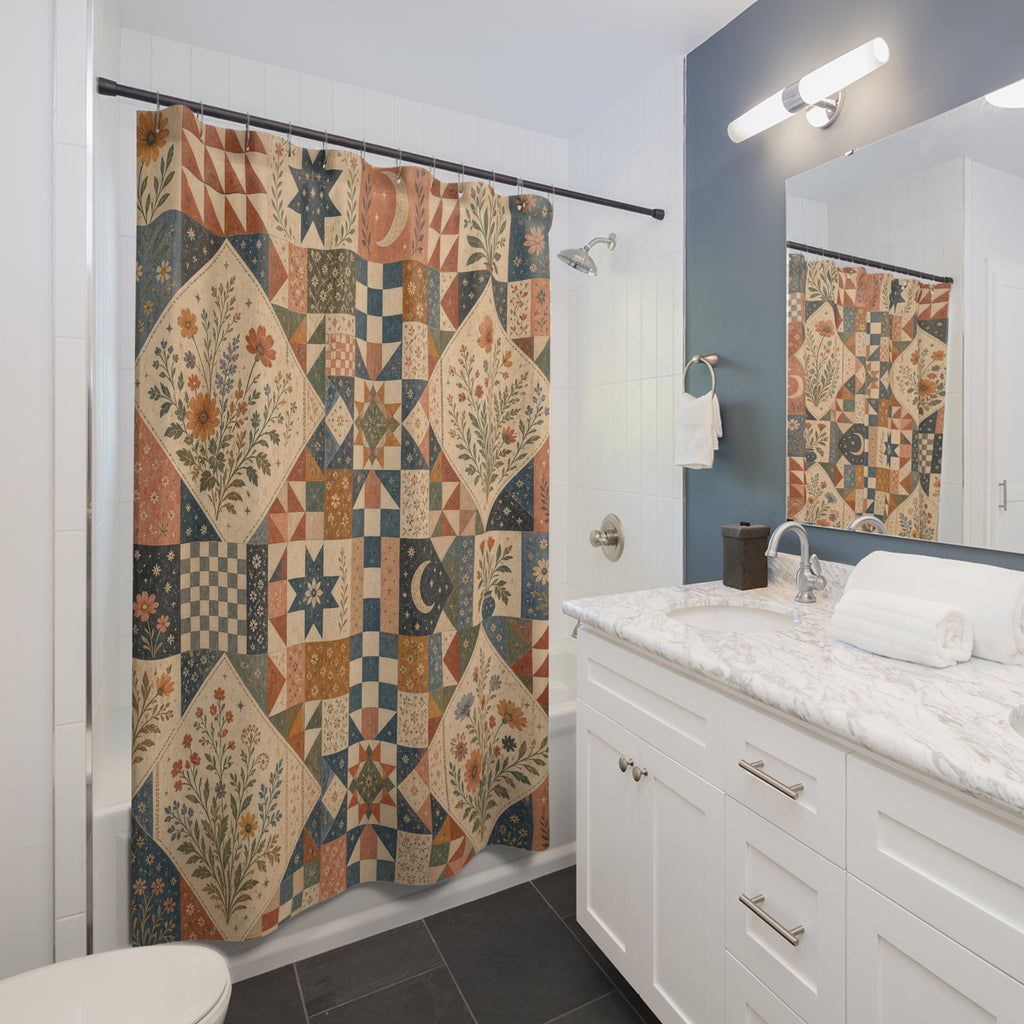Patchwork Boho Floral Shower Curtain