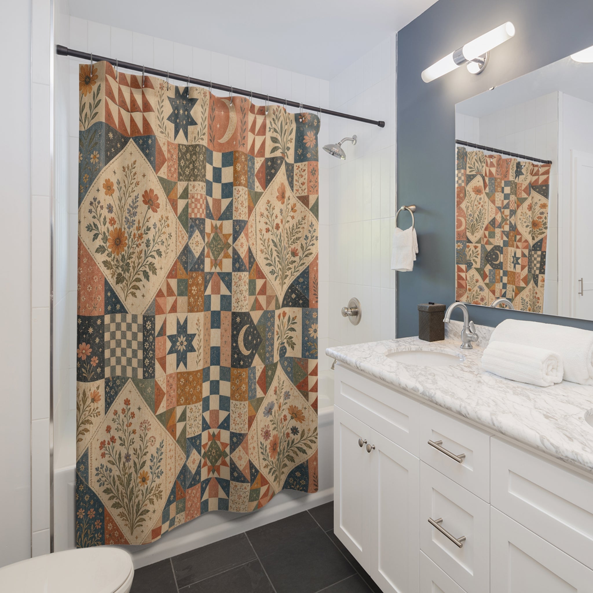 Patchwork Boho Floral Shower Curtain