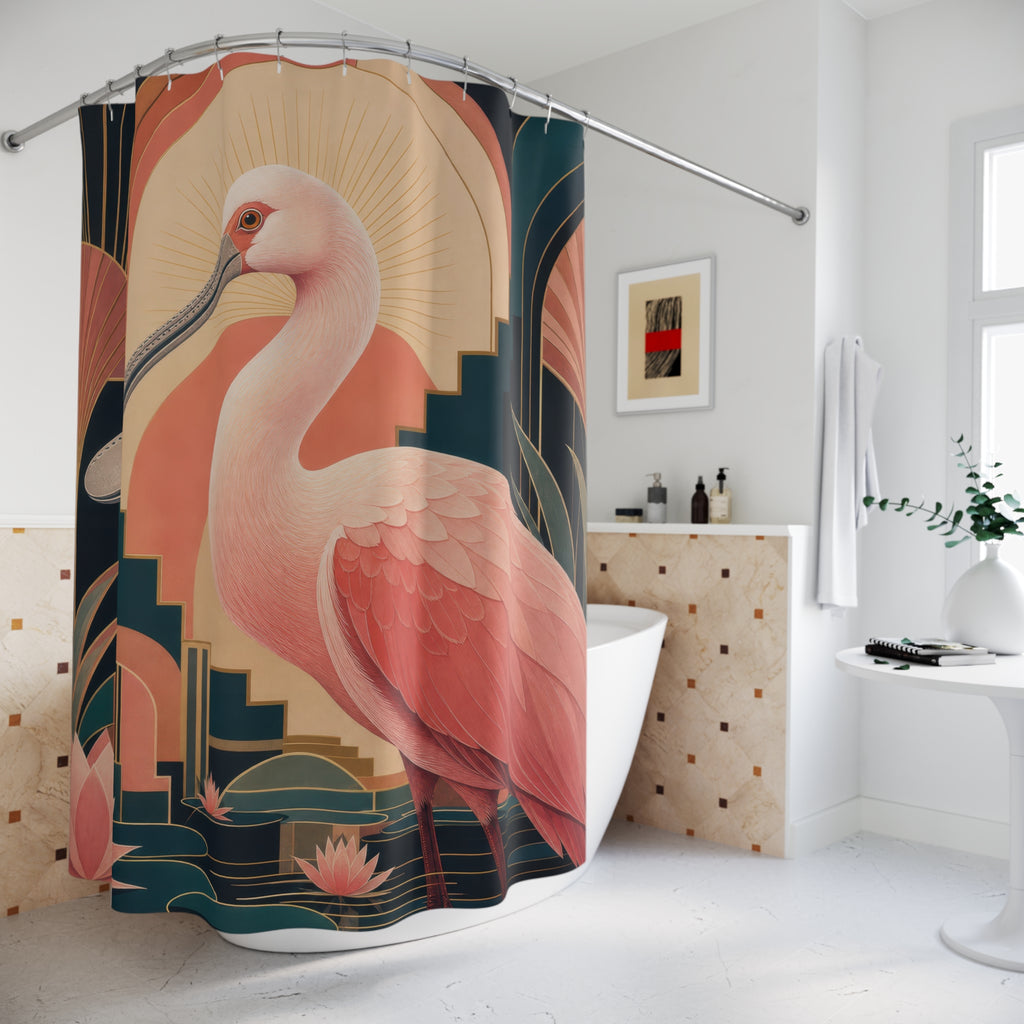 Art Deco Pink Spoonbill Shower Curtain