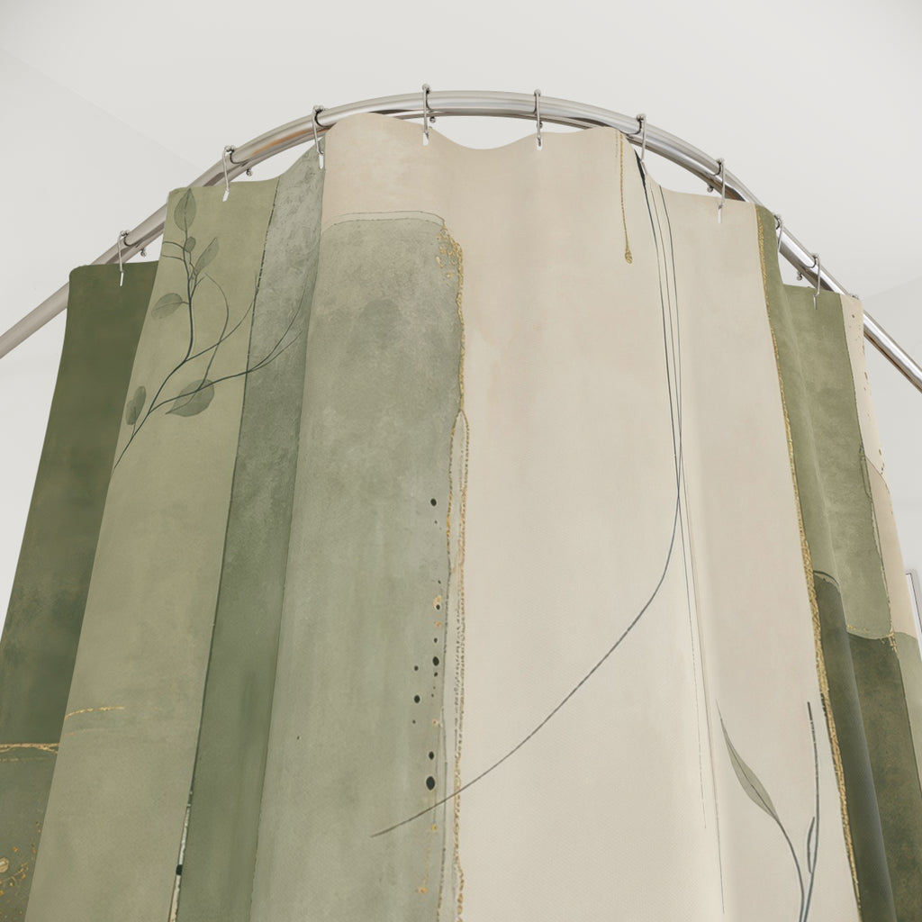 Green and Beige Shower Curtain