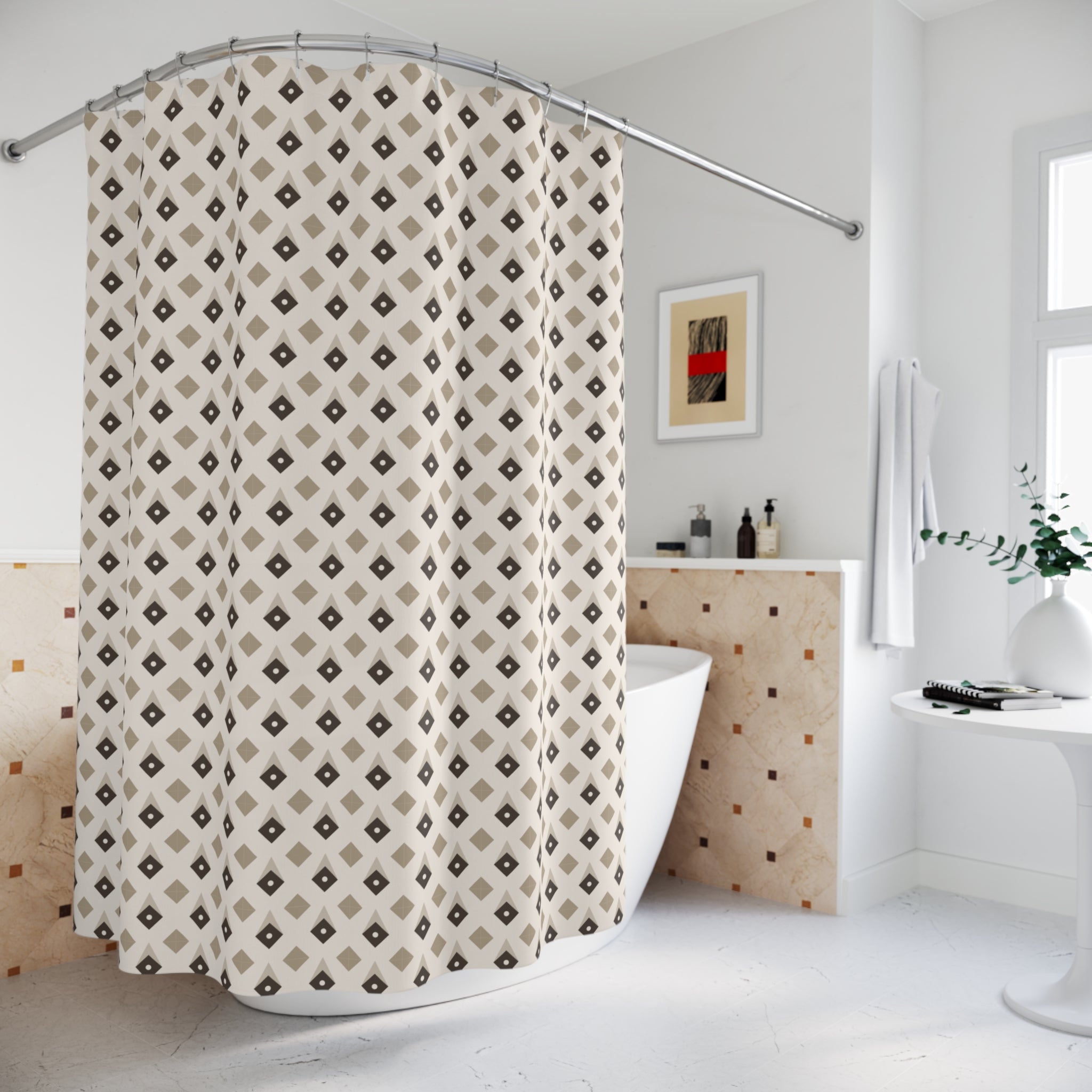 Quilt Star Shower Curtain – Charcoal & Tan Americana