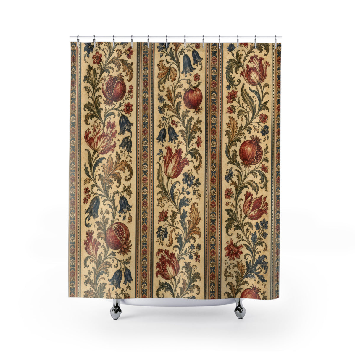 Jacobean Floral Heritage Stripe Shower Curtain