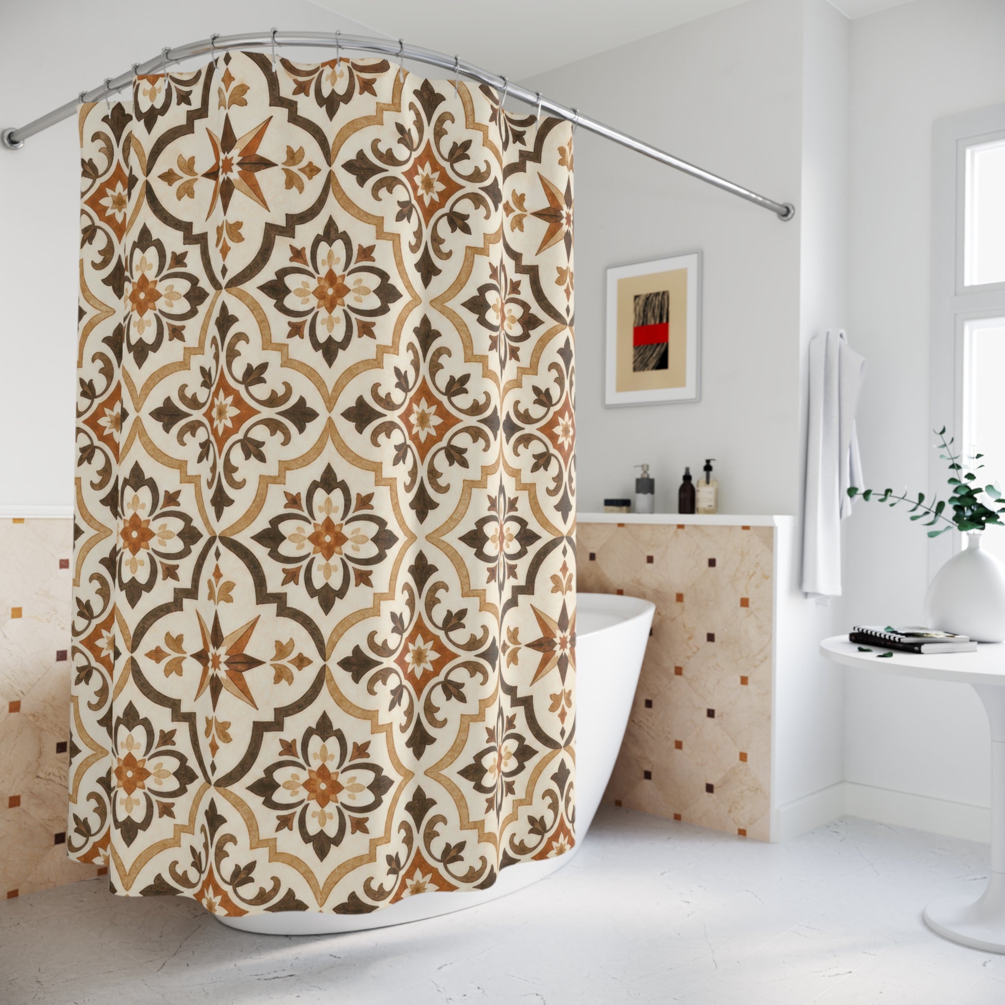 Brown Tan Moroccan Star Medallion Shower Curtain