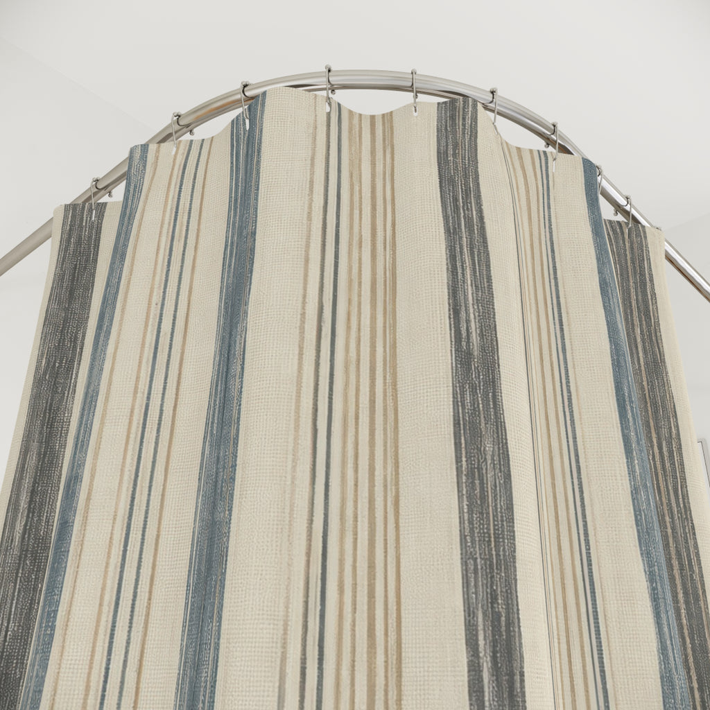 Dusty Blue Beige Watercolor Stripe Shower Curtain