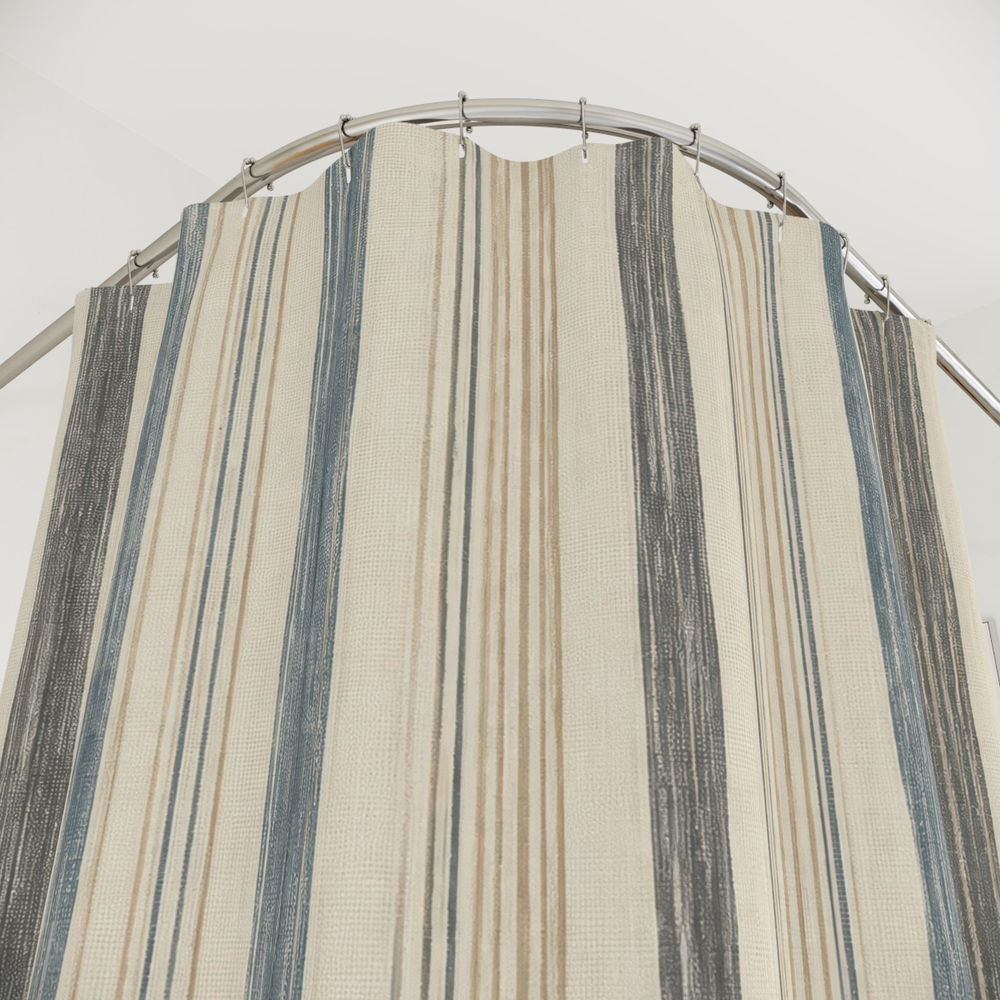 Dusty Blue Beige Watercolor Stripe Shower Curtain