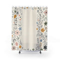 Doodle Border Shower Curtain, Hand Drawn Flower Bath Decor, Black Ivory Sage Blush Line Art Frame, Playful Guest Bathroom Style Decor