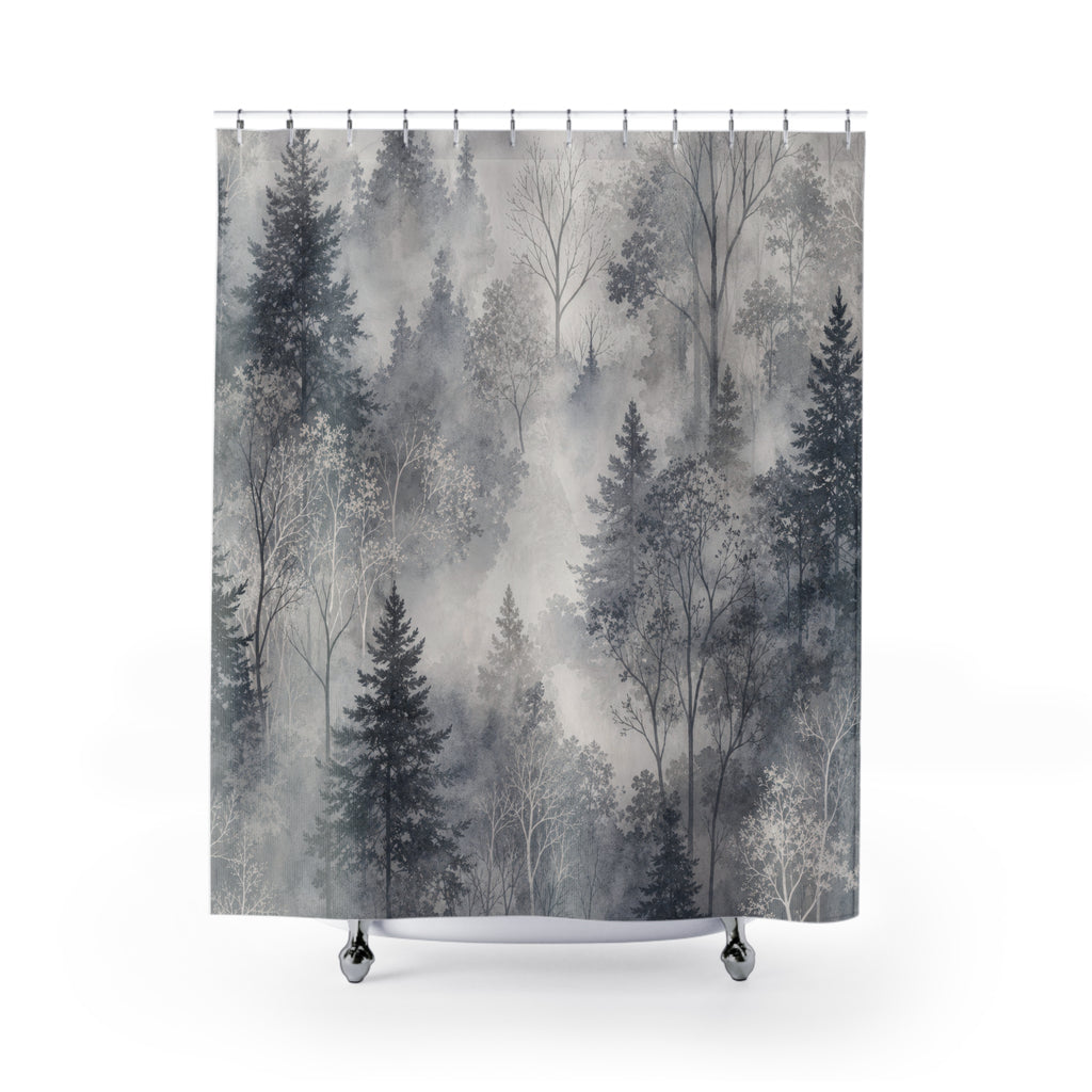 Gray Pine Tree Landscape Shower Curtain