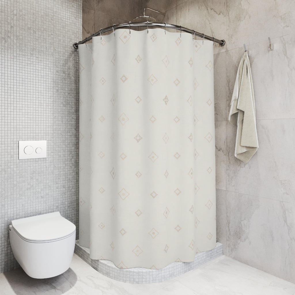 Ivory Geometric Shower Curtain — Jacquard Pattern