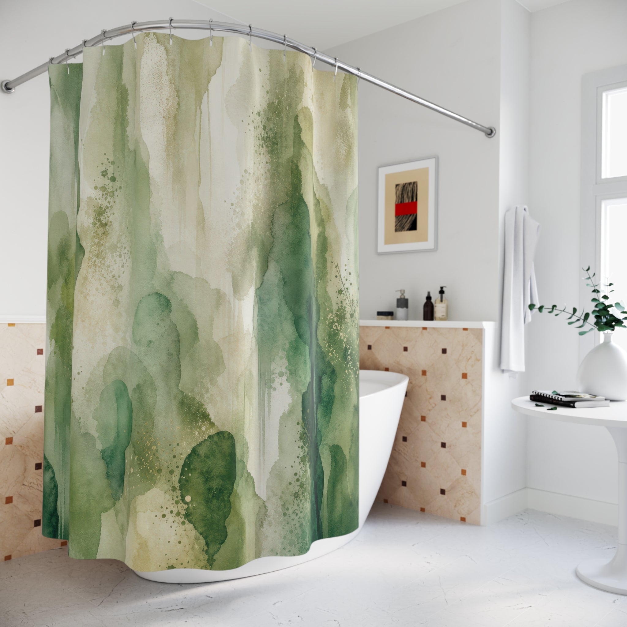 Green Watercolor Wash Shower Curtain