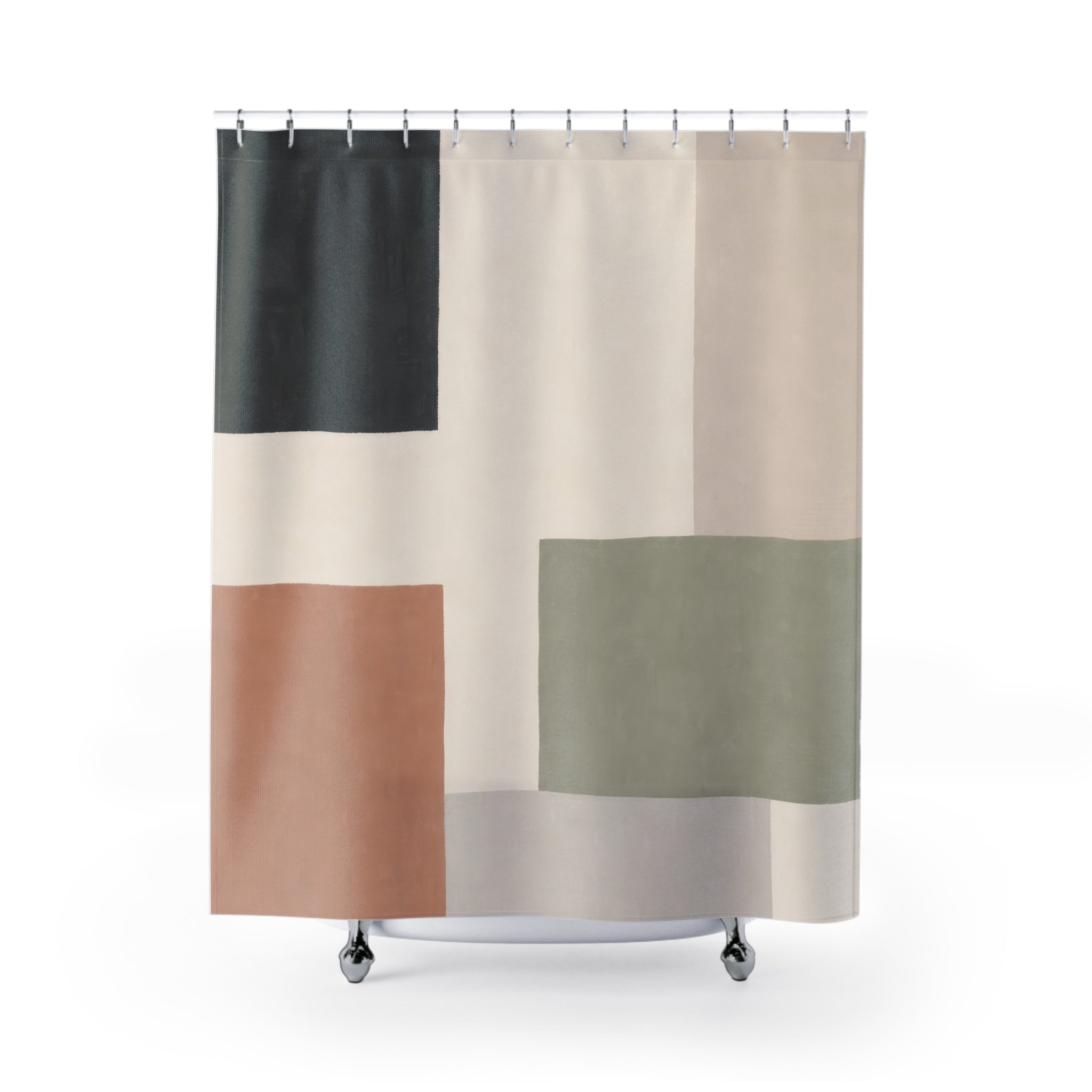 Sage Terracotta Color Block Shower Curtain