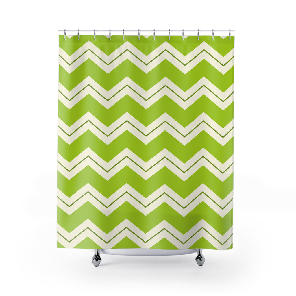 Green Lime Shower Curtain: Chevron Zigzag