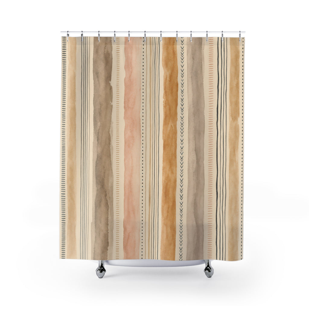 Taupe Gray Watercolor Stripe Shower Curtain