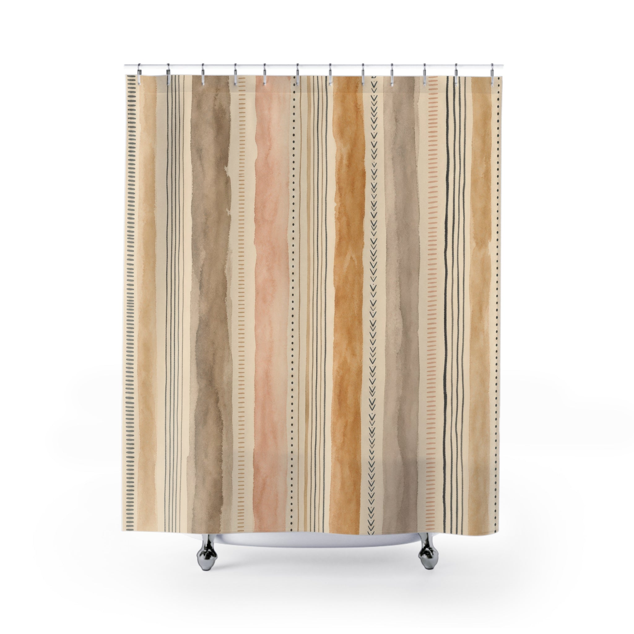 Taupe Gray Watercolor Stripe Shower Curtain