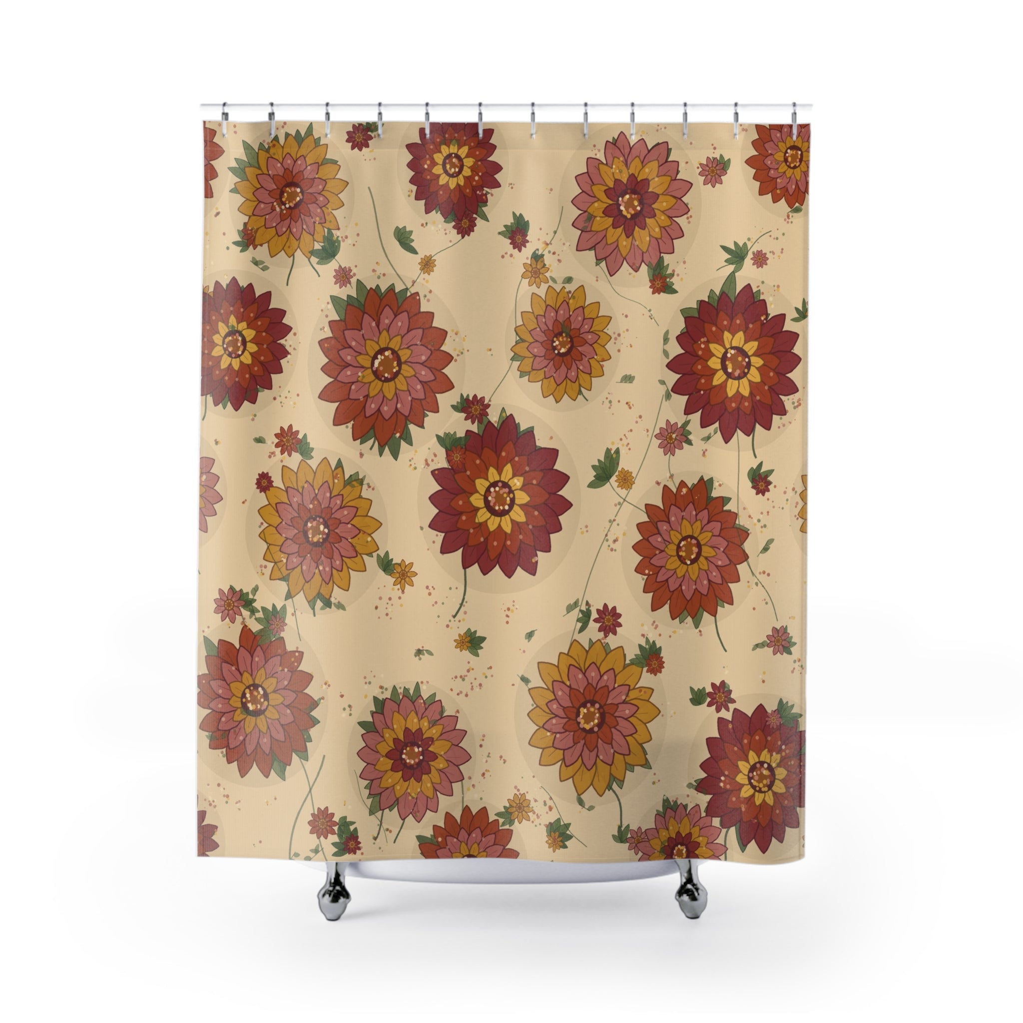 Retro Marigold Shower Curtain – Rust Orange Floral