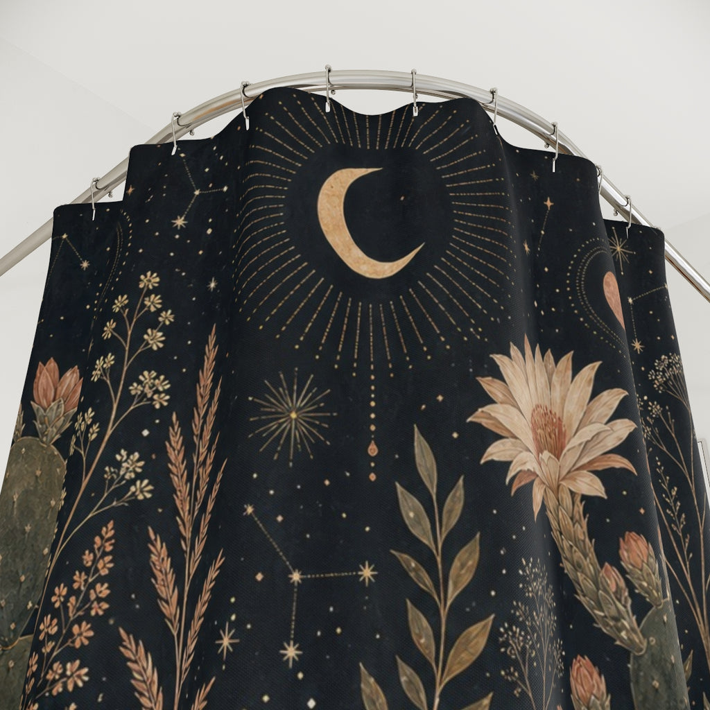 Black Celestial Cactus Shower Curtain