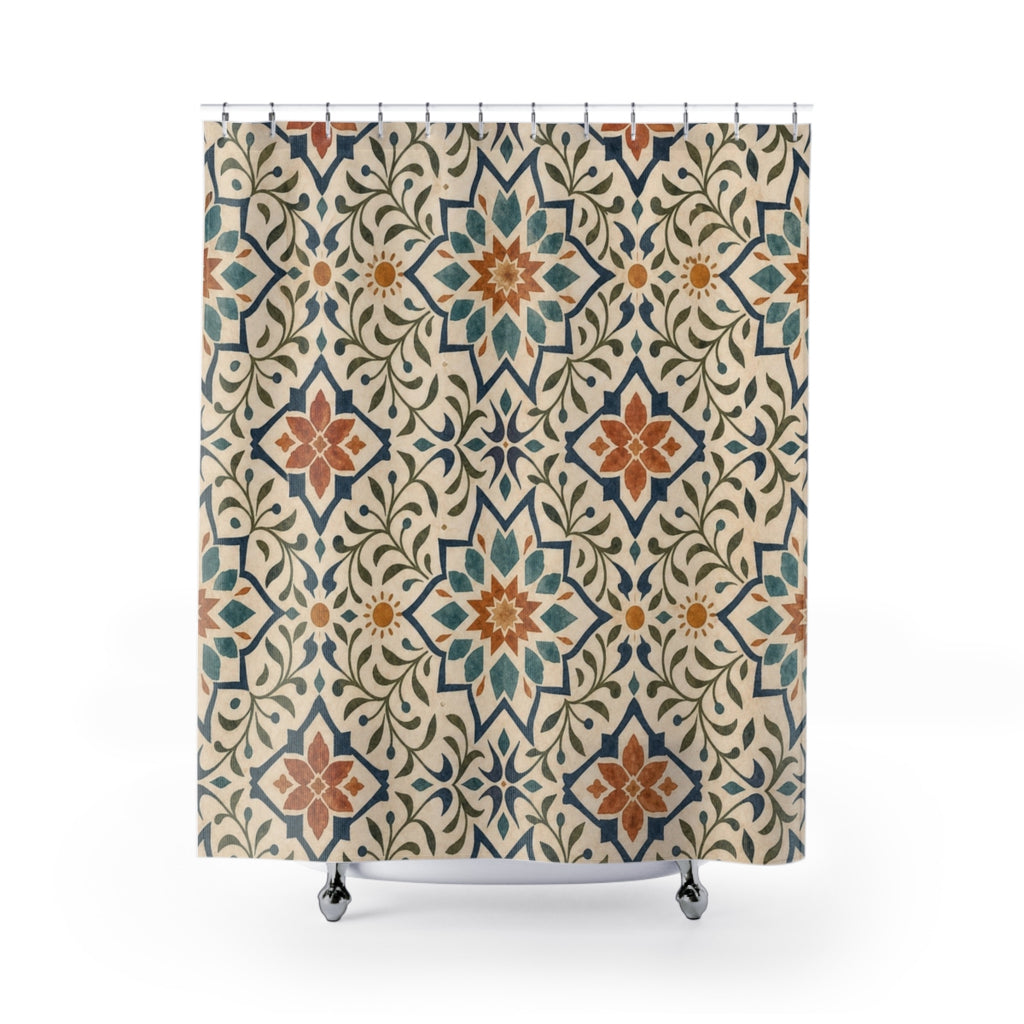 Blue Terracotta Moroccan Tile Shower Curtain