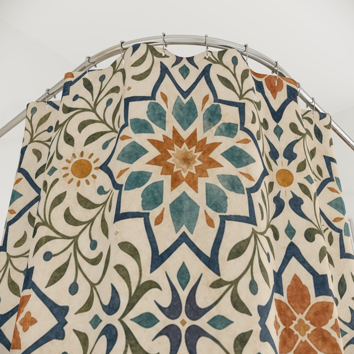 Blue Terracotta Moroccan Tile Shower Curtain