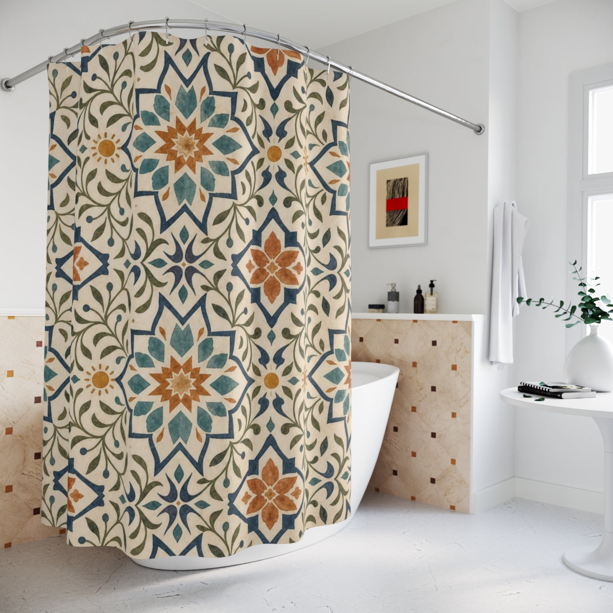 Blue Terracotta Moroccan Tile Shower Curtain