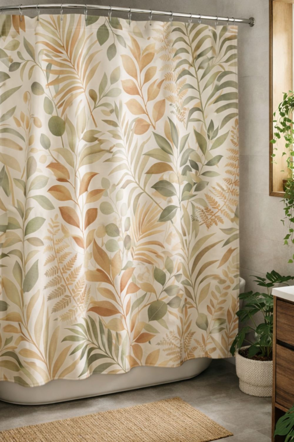 Boho Botanical Shower Curtain – Sage & Camel Neutrals
