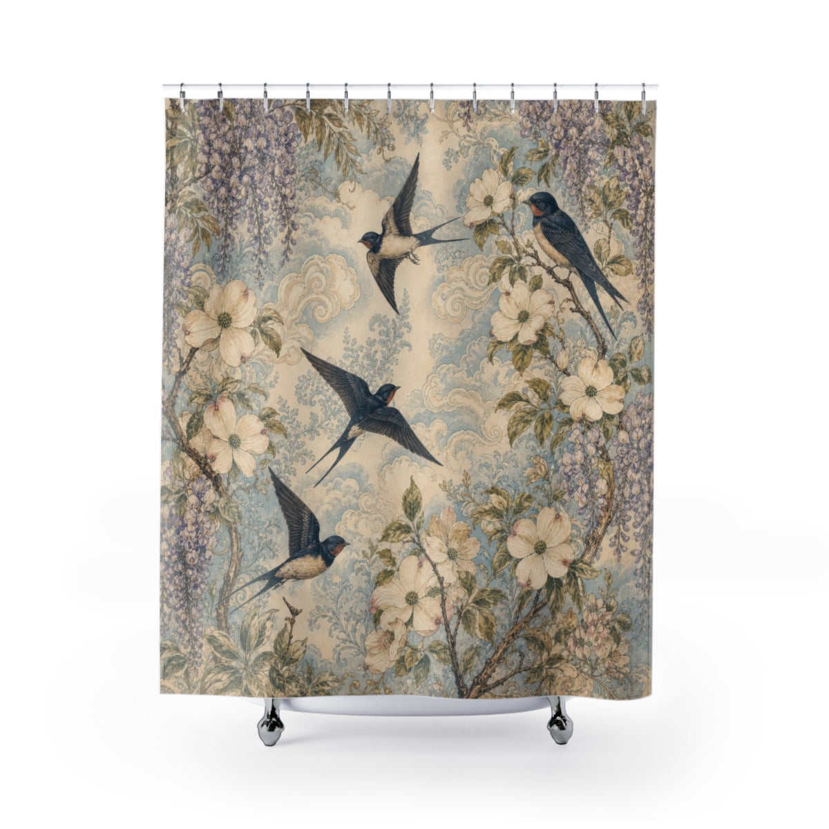 Blue Chinoiserie Crane Shower Curtain