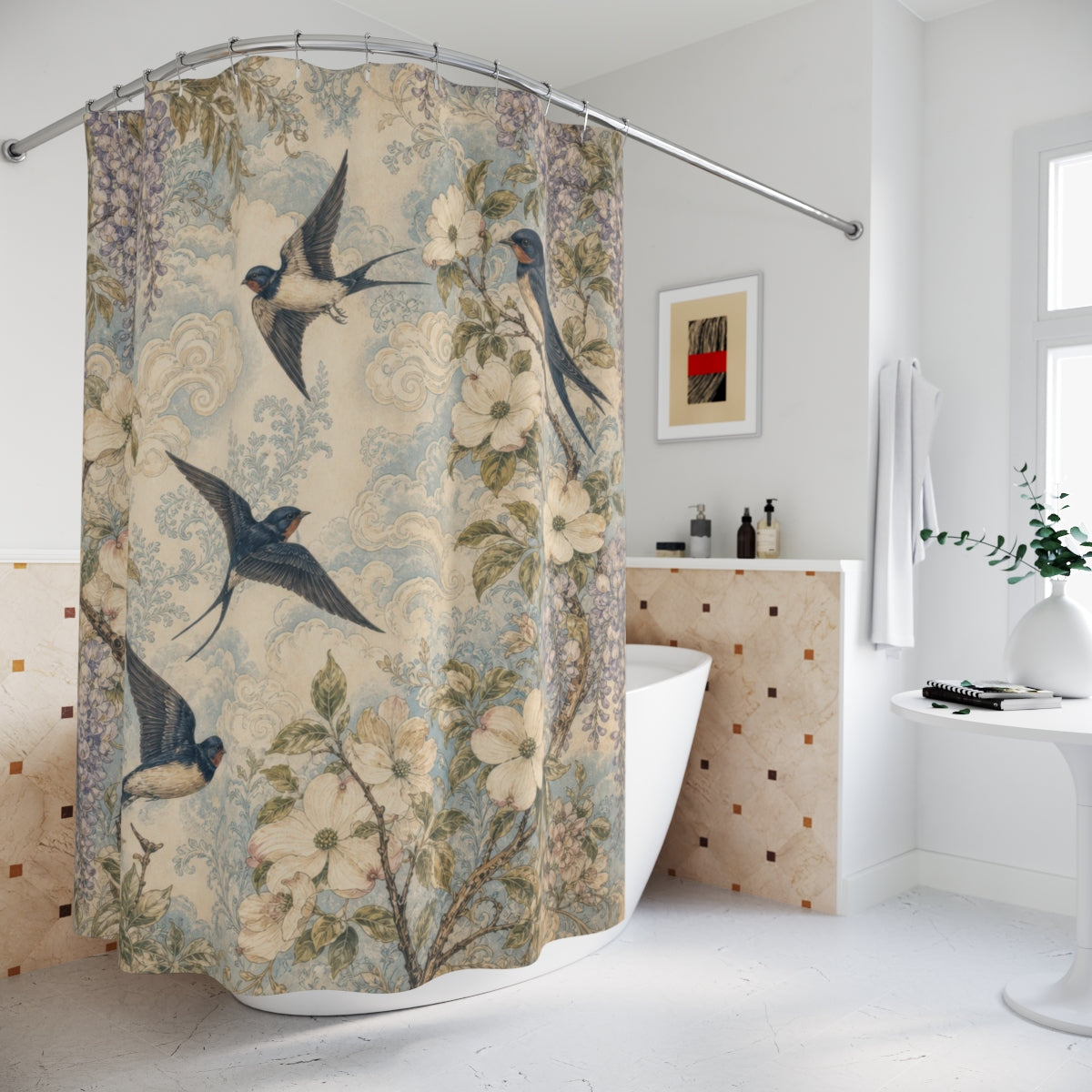 Blue Chinoiserie Crane Shower Curtain