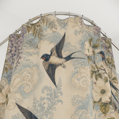 Blue Chinoiserie Crane Shower Curtain