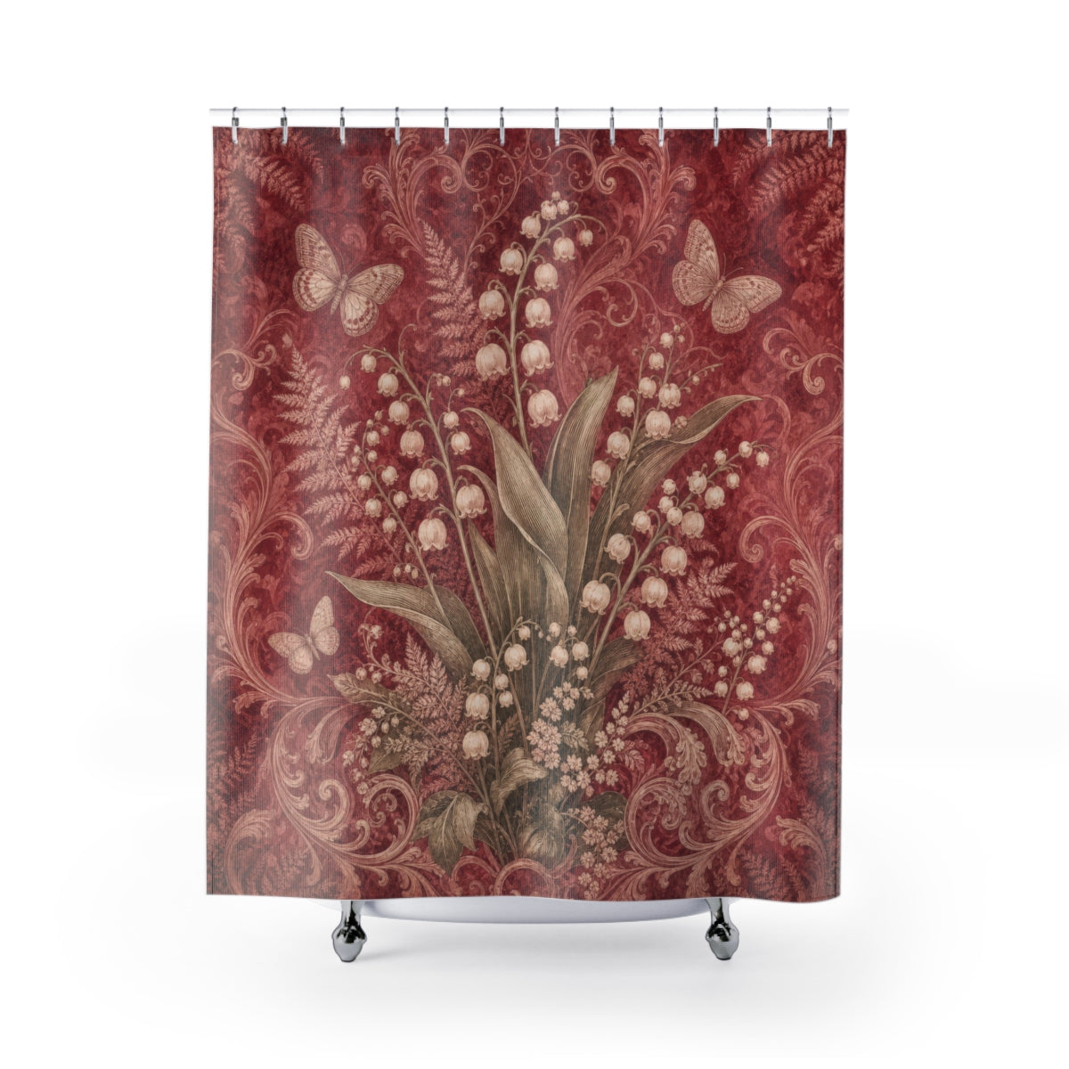 Red Art Nouveau Floral Shower Curtain