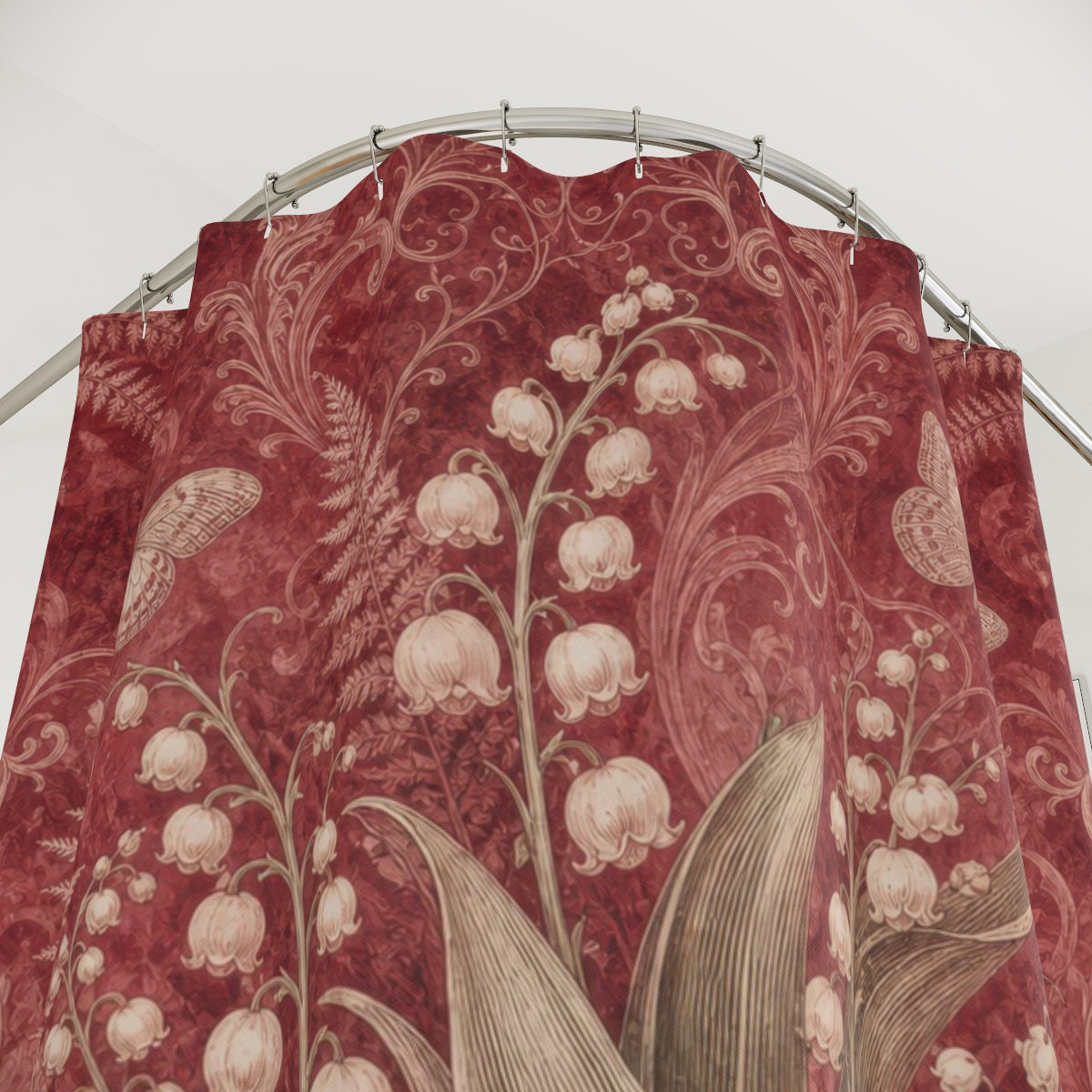 Red Art Nouveau Floral Shower Curtain